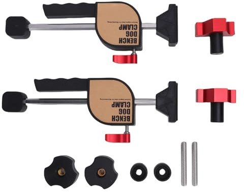 Luocute Bench Dog Clamp, 2Pcs Adjustable Screw Clamp with Scratch Proof Rubber Pad for Woodworking Workbench, 19mm Dog Holes Clamping Elements Woodworking Tools