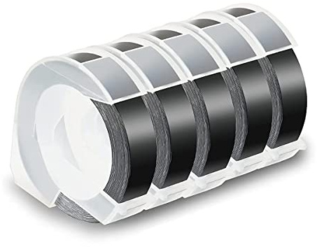 Leprera 5Er-Pack Etikettenband für PräGeband 12 Mm 3D-PräGeetiketten, auf Schwarz für DM1595 Organizer Xpress Pro
