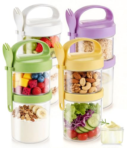 Ugotit Müslibecher to Go mit Löffel, 360ml+560ml Joghurtbecher to Go, 4er | Müsli Cup to Go Becher,Cornflakes to Go,Müslibecher Müslidose Müslischale Frühstücksdose Müslibox,Joghurt Box to Go Becher