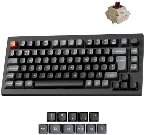 Keychron V1 Ultra 8000Hz Wireless Mechanical Gaming Keyboard - 2.4 GHz/Bluetooth/Wired, ZMK Programmable RGB Hot-Swap Brown Tactile Switch, Compatible with Mac Windows Linux - Black(75% UK Layout)