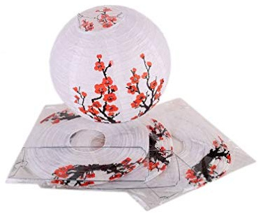 Lachineuse – Juego de 4 farolillos Chinos – Diseño de Flores de Ciruelo – Ø 30 cm – Interior y jardín – Multicolor – Papel – Ambiente Zen China – Idea de Regalo Japón Asia – Portavelas