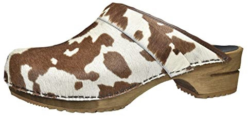Sanita Casper offener Clog | Original handgemacht | Leder-Holzclogs für Männer | Braun Kuh | EU 46