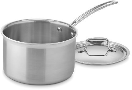 Cuisinart MCP194-20N Multiclad Pro Triple Ply Stainless Cookware 4-Quart Skillet, Stainless Steel, Saucepan w/Cover