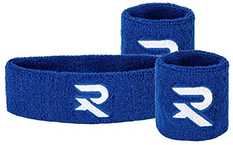 Raquex Armband & Stirnband Set - 2 x Armbänder, 1 Stirnband. Blau oder Schwarz erhältlich. Eng anliegende Baumwolle, dehnbare Schweißbänder speziell für Squash- und Schlägersport. Geeignet für Squash, Tennis, Badminton.