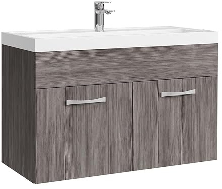Badplaats Badmöbel Set mit Waschbecken und Unterschrank Paso 01 80 x 40 cm Grau Eiche - Waschbeckenunterschrank mit Waschbecken