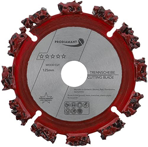 PRODIAMANT Disque à tronçonner professionnel WoodCut 125 mm x 22,2 mm Disque à tronçonner en carbure pour le bois, les racines d'arbres, le bitume et le carton bitumé pour toitures