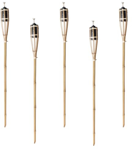 Natural Handmade Bamboo Garden Tiki Torch 60cm/90cm/120cm - for use with Parrafin or lamp Oil (90cm, Pack of 5)