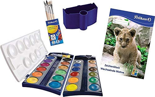 Pelikan DIN 5023 Deckfarbkasten K24, 24 Farben + 1 Tube Deckweiß, Schul-Standard (24er Malset)