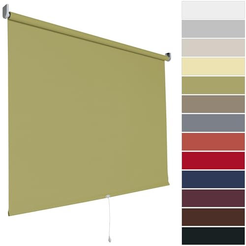 Springrollo Rollo Fenster | Stoff Blickdicht lichtdurchlässig | 13 Farben | Breite 62-202 cm Höhe bis 180 cm | Mittelzugrollo Schnapprollo anschraubbar (Größe 162 x 180 cm, Farbe Blattgrün)