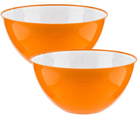 HOMESHOPA Large Salad Bowl Set of 2 Orange 25cm,Lightweight Reusable Serving Bowls, Microwave, Dishwasher & Freezer Safe, BPA Free Kitchen Tableware Big Mixing Bowls