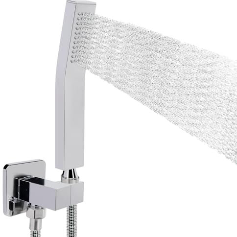 NearMoon Hand Held Shower Head, Luxury High Pressure Shower Kit with Wall Connector and Hose Set, for Bathroom Showering System Contemporary Square Style (Chrome Finish)