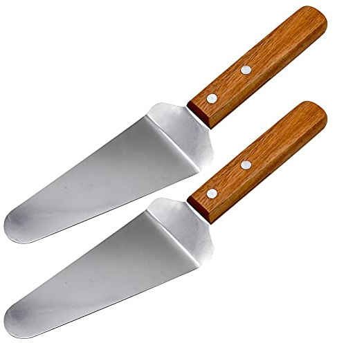 2 Pieces Pie Server Stainless Steel Pie Server Shovel Cake Holder Transfer Triangular Transfer Spade Spatula Baking Server Shovel with Wooden Handle