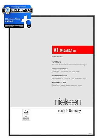nielsen Bilderrahmen, 59,4 x 84,1 cm (A1), Aluminium, Schwarz matt, Posterrahmen zum Aufhängen im Hoch- & Querformat, bruchsicheres Kunstglas, Atlanta