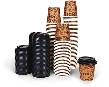 Upper Midland Products Pack Of 100 2.5 Oz Disposable Espresso Cuban Coffee Mini Cups With Lids, Paper Cups With Plastic Dome Sip Lid Sample Size Multi Use (100 Count (Pack of 1))