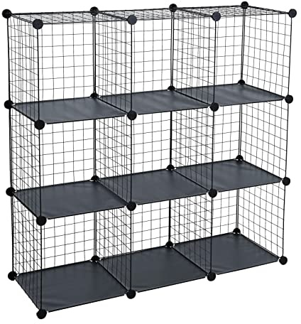 ESTEXO Regalsystem Steckregal DIY Regal 9 Fächer Gitter Metall Würfelregal Stufenregal Schwarz
