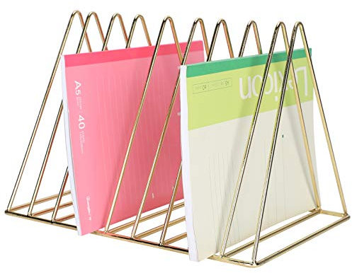 Yuecoom Buch-Organizer, dekorativer Zeitschriftenhalter, Desktop-Dateisortierer, Organizer, Bücherregal, Buchstützen, Buchstütze, Gold