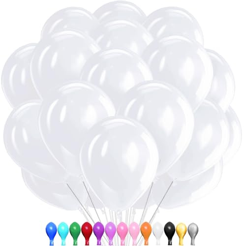 LUKIUP 100 Stück 30 cm Weiß Luftballon, 12 Zoll Latex Ballons für Partydekoration - Geeignet für Geburtstage, Hochzeit, Valentinstag, Graduierung, Kommunion, Thema Party