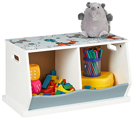 Relaxdays Kinderregal mit Hundemotiv, 2 Fächer, HxBxT: 33 x 60 x 34 cm, Mädchen & Jungen, MDF, Bücherregal, bunt