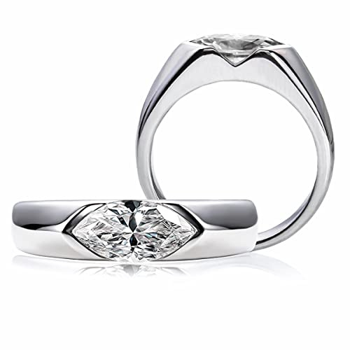 CivetCat Bague de fiançailles pour femme en moissanite ovale taille marquise 10 x 5 mm argent platine demi lunette ensemble de tension solitaire bague de mariage D-E-F couleur diamant moissanite VVS
