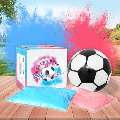 Gender Reveal,Pallone Gender Reveal Calcio,Colore Blu e Rosa per Sorpresa,Pallone Calcio Baby Shower,Kit completo per Baby Shower,Gender Reveal Pallone da Calcio Kit