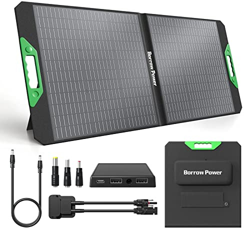 Ensemble de Panneaux Solaires Borrow Power 100W, Chargeur Pliable Portable 18V avec MC4, 2 USB + DC, Taux de Conversion Élevé pour Maison, Camping-Car, Camping, Batterie Externe
