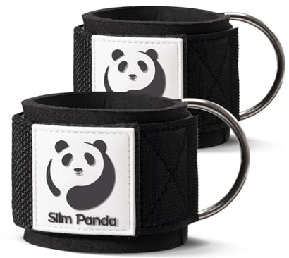 Slim Panda 1 par de correas de fitness para tobillo, tobilleras ajustables con doble anilla en D y soporte de neopreno para ejercicios con cables y polea (negro nuevo)
