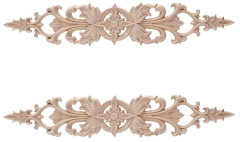2 Stücke Holz Geschnitzt Ornament Unlackierte Holzapplikationen Holz Skulptur Applique Onlay Holzschnitzerei Applikation für Möbel Dekoration Schrank Fenster Tür Bett Dekor (Stil 2)