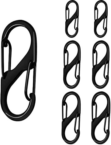 Rowwait S Shape Small Dual Spring Opening Keychain Clip, 6pcs, 3 Sizes, Black Zinc Alloy Carabiner, Camping, Hiking, Travel, Key Ring, Backpack
