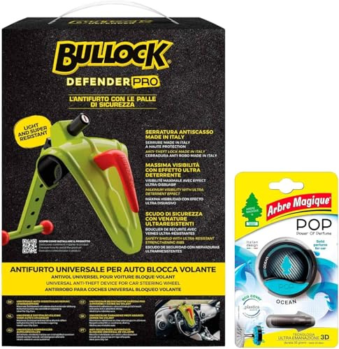Bullock Defender Pro Universal-Lenkradschloss für Auto, Sicherheitsschild aus verstärkter Legierung, ideal für Stadtwagen, einfache Installation + Wunderbaum Pop Ocean