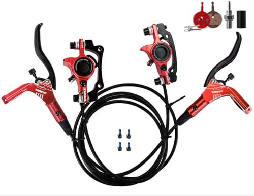 Mountainbikes Hydraulische Scheibenbremse Vorne & Hinten 800mm/1400mm Fahrrad Hydraulik Bilaterale Bremse Aluminiumlegierung Mit is/PM Caliper Adapter (Color : Red, Size : F: 800mm/R: 1400mm)