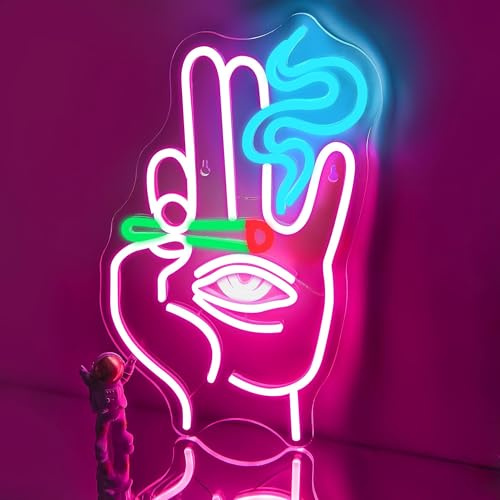 Appneon Hand Auge Neonschild Böses Auge Hand Neon Licht Wanddeko (XD030) | Rosa Blaue USB LED Neon Wanddeko Hamsa Augen Licht für Schlafzimmer Bar Party Geschenk für Jungen