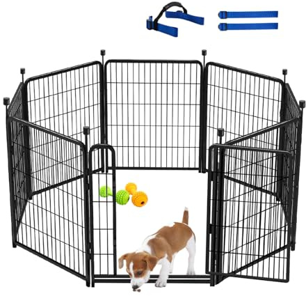 Okaygardn Tall Garden Fences and Borders for Dogs, 48 inch High Garden Fence, 8 Panels Total 17.7 Ft, 21 in Wide Low Threshold Gate. Modular Fencing, Dog Fence Outdoor for Yard. Vegetable Garden Fence