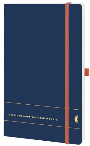 Chronoplan 50485 bokkalender kalendarium 2025 (möteskalender A5 (135 x 210 mm) med softcover, veckoplanerare, 1 vecka på 2 sidor, med pennslinga, märkband, gummilås) elementär, mörkblå