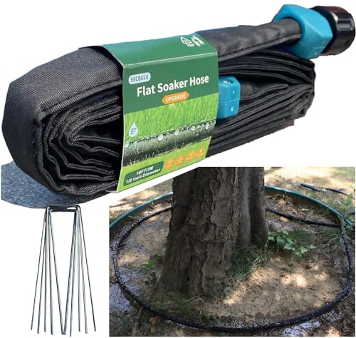 Secbulk Tuyau d'arrosage plat de 3 m avec piquets pour jardin, tuyau d'arrosage reliable de 3 m, système d'irrigation de jardin à faire soi-même, économise 80 % d'eau, tuyau d'arrosage double couche