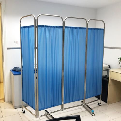 4 Panel Folding Room Divider 200cm Length, Rolling Medical Partition Privacy Screen on Wheels, 6ft Tall Standing Temporary Fence for Exam Room
