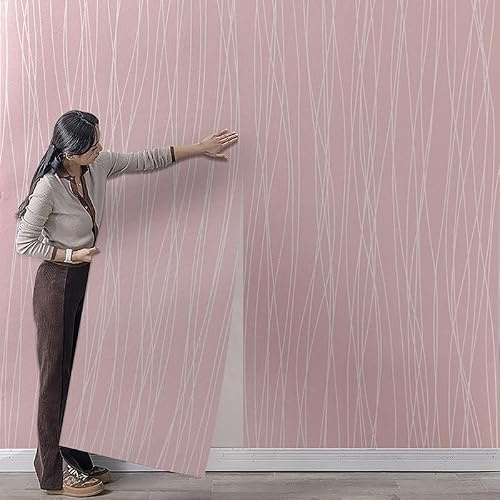 Tarwanear Blush Wallpaper Glitter Striped Textured Wallpapers 53x950cm Thick Wall Paper Pink Stripes Feature Flocking Embossed Wallpaper Roll for Livingroom Bedroom Lounge Hallway
