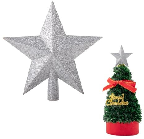 DEXYZZY Puntale a stella per albero di Natale, Puntale per Albero di Natale, Stella Albero di Natale, Argento Sacro Albero di Natale Albero Topper Decorazione, Argento con finitura glitterata