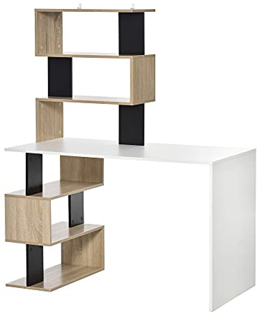 HOMCOM Schreibtisch mit Bücherregal für das Schlafzimmer, Büroschreibtisch, PC-Schreibtisch aus mehrfarbigem Holz, 120x60x148cm