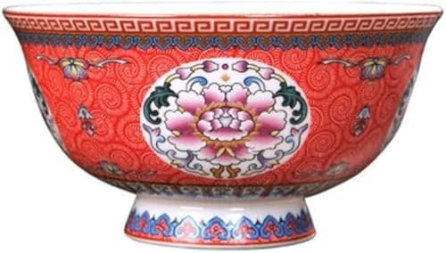 Keramikschale im chinesischen Stil, antike Porzellanschale, chinesische Reisschale aus Porzellan im antiken Palaststil, 15,6 cm (6,14 Zoll), Keramikschale mit Stiel, Bone China, chinesische Farbschale