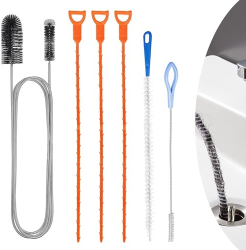JRJRN 6Pcs Drain Unblocker and Cleaner Tool, Flexible Feeding Tube Cleaner, Sink Drain Cleaning Brush, Hair Clog Remover, Multifunctional Sink Unblocker for Kitchens Bathrooms