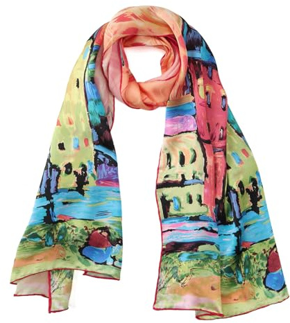 JWSilk Longue écharpe en soie Charmeuse - Impression artistique classique