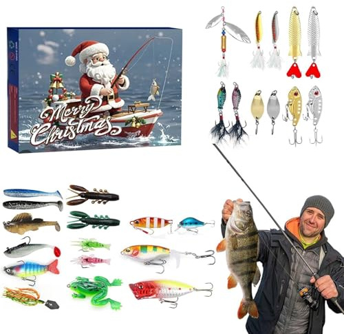 Fishing Advent Calendar 2024, 24 Days Adult Advent Calendar 2024, Unique Advent Calendar 2024 Adults, Christmas Countdown Xmas Surprise Gift for Dads and Fishing Lovers (Blue)