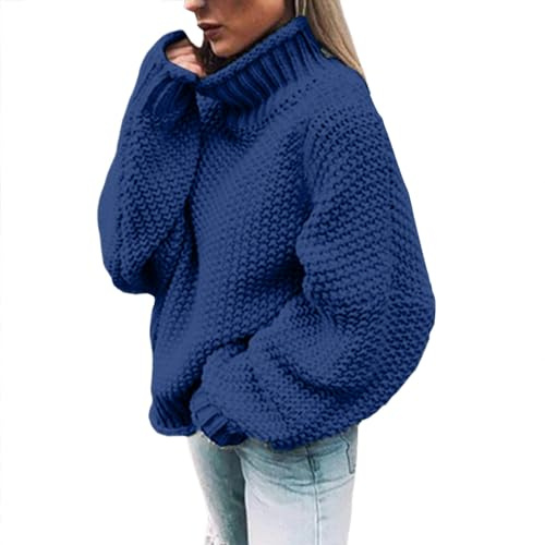 Rollkragenpullover Damen, Strickpullover Damen Grobmaschig Oversized Strickpullover Langarm Basic Baumwoll Rolli Sweater Damen Weihnachtspullover Damen Kaschmir Damen Norweger Rollkragenpullover