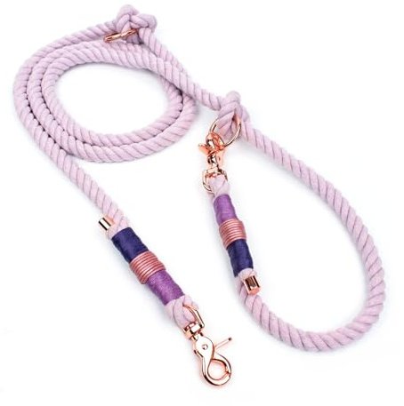 GOLDEN PAW Weiche Hundeleine für große & kleine Hunde/Hündin in Rosa Violet mit edlen Endkappen & Scheren-Karabiner in Rosegold (verstellbar, natürlich, verschiedene Längen) (XL - 300 cm Länge)