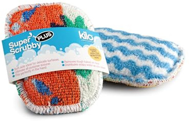 Kilo Non Scratch Washing Up Super Scrubby Sponge/Scouring Pad, Double Sided Eco Freindly Cotton Mini Cleaning Cloth Scourer (Set of 2)
