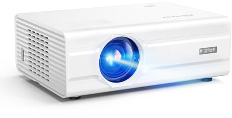 [Enfoque automático/soporte 4K] Proyector con WiFi 6 y Bluetooth 5.2, 850ANSI nativo 1080P proyector de películas al aire libre, proyector inteligente iSinbox vertical Keystone 50% zoom para iOS