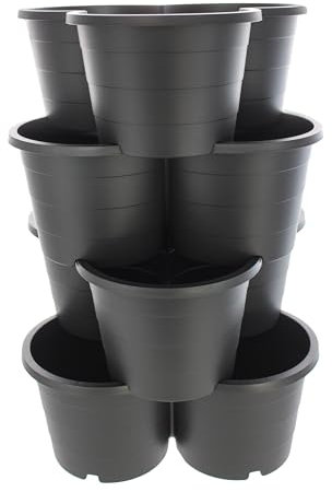 SUSTANIA 1er Set Pflanzturm 4 Etagen Kartoffelturm, Maße: 66x42x40 cm,Pflanzkübel für Kartoffeln & Gemüse, Made in EU, Farbe: Anthrazit