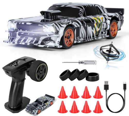 JONRRYIN Mini RC Drift Car Pro, 1:43 Fjärrstyrd Driftbil, 4WD Bordsdrift RC Bil, Fjärrstyrd Bil med Gyro, 15 km/h, Leksaksbil för Barn från 14 år (Svart Pro - Gyroskop)