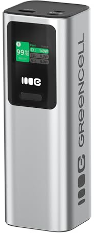 Green Cell PowerPlay Ultra Powerbank 25200mAh 140W USB-C PD Argent | pour Ordinateur Portable, MacBook et iPhone 16 15 14 Pro Max, Écran LCD et Puissance Élevée pour les Appareils Exigeants