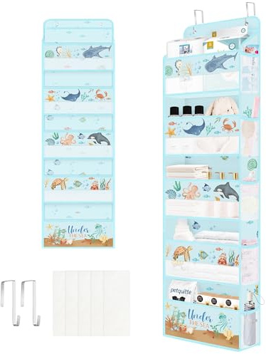 Clastyle Meereslebewesen Tür Hängeaufbewahrung Fisch Hängeorganizer für Camping Bad Schrank Schlafzimmer Türorganizer für Kinder Kleidung Spielzeug Windel, Schildkröte, 5 Fächern